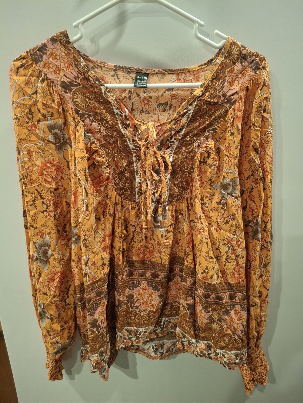 SHEIN Yellow Floral Boho Peasant Tunic